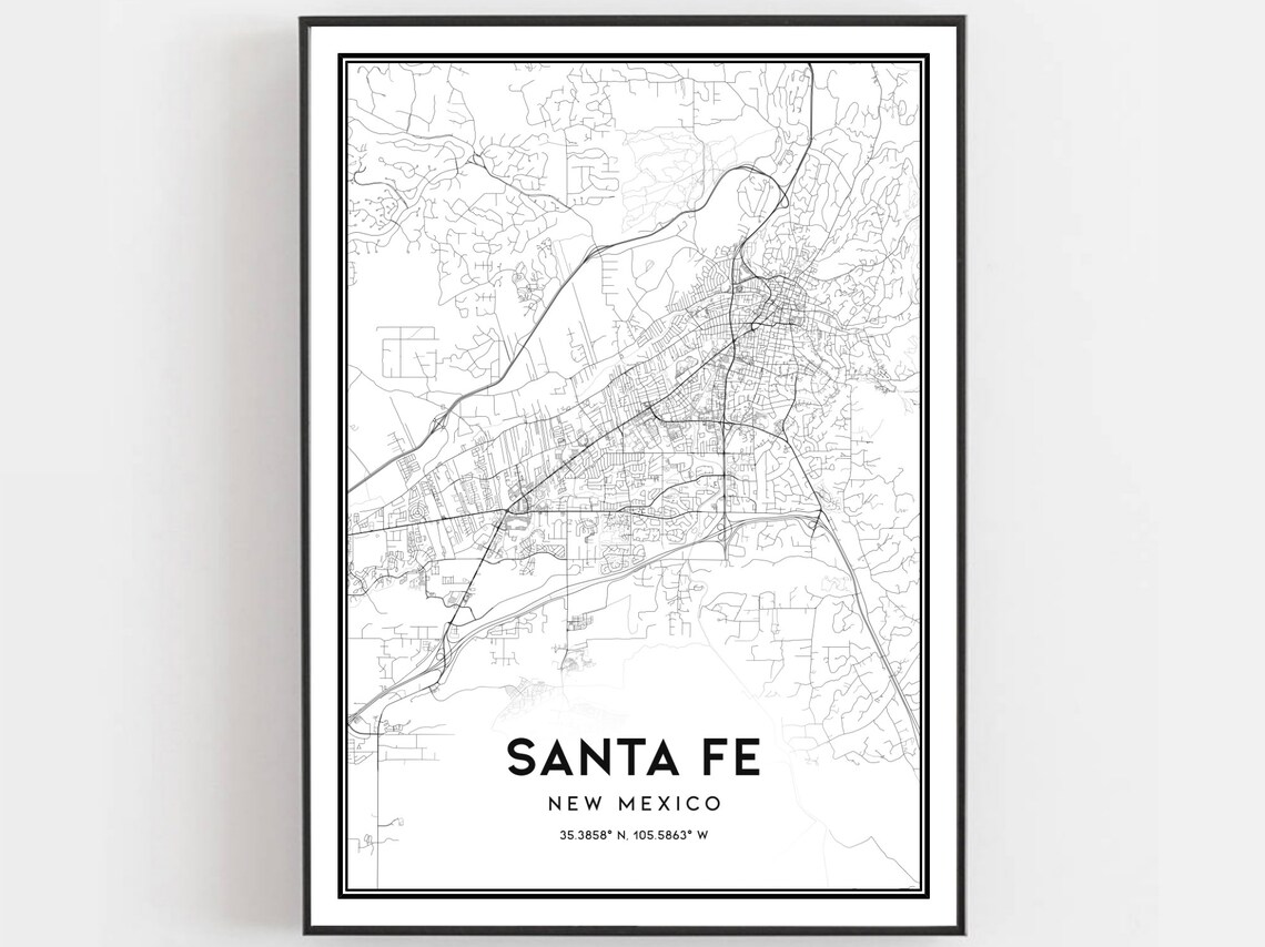 Santa Fe New Mexico Minimalist Black White Street Map Poster