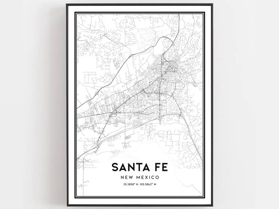 Santa Fe New Mexico Minimalist Black White Street Map Poster