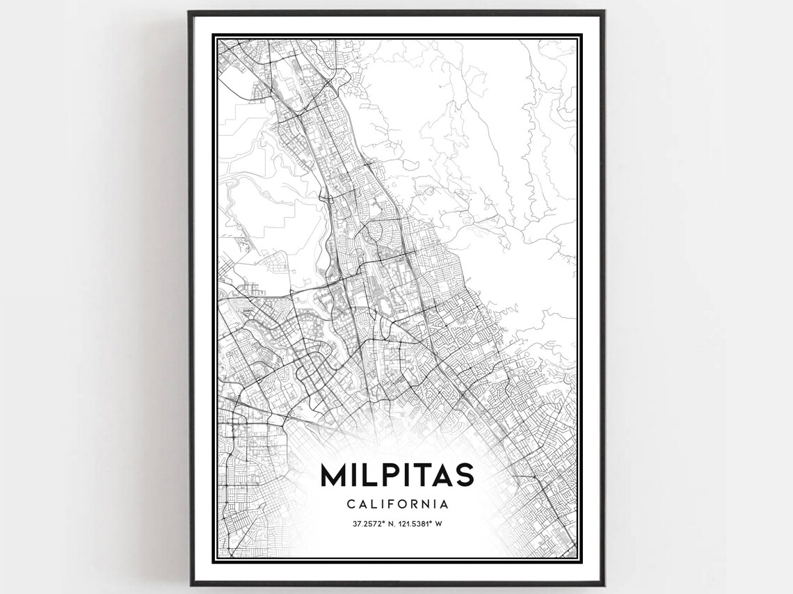 Milpitas California Street Map Art Coordinates Modern Home Poster