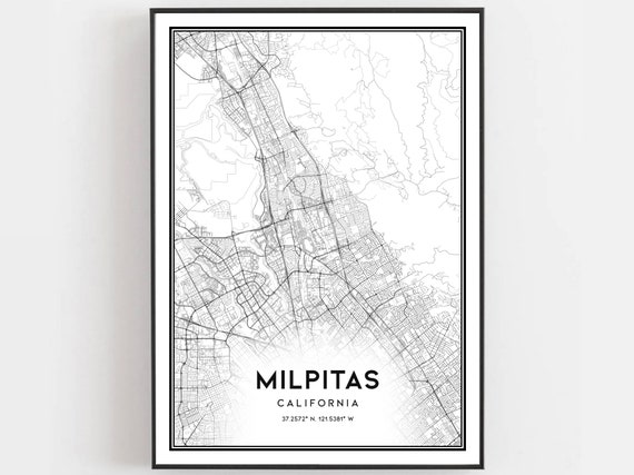 Milpitas Map Print Poster Wall Art Ca City Street Decor Road Gift B1027