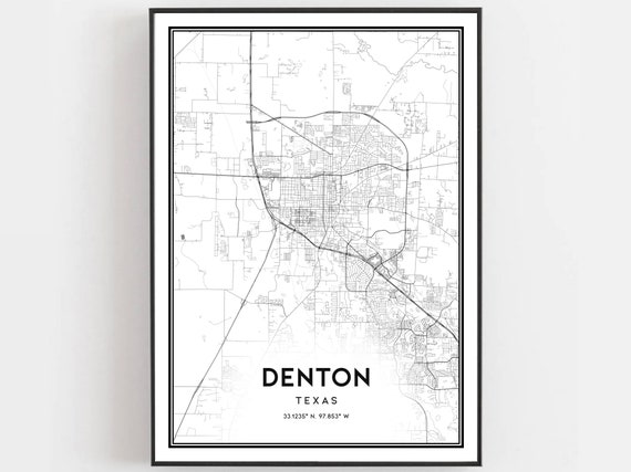 Denton Map Print Poster Wall Art Tx City Texas Street Decor Road Gift B417