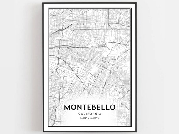 Montebello Map Poster Print, City Street Decor