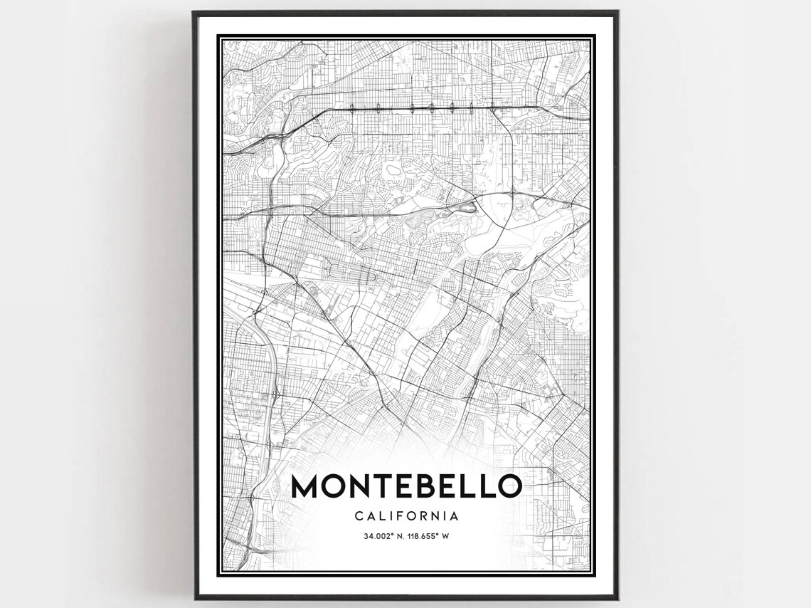 Montebello Map Poster Print, City Street Decor