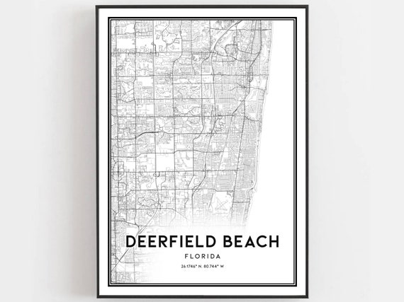 Deerfield Beach Map Print Poster Wall Art Fl City Florida Street Decor Road Gift B1008