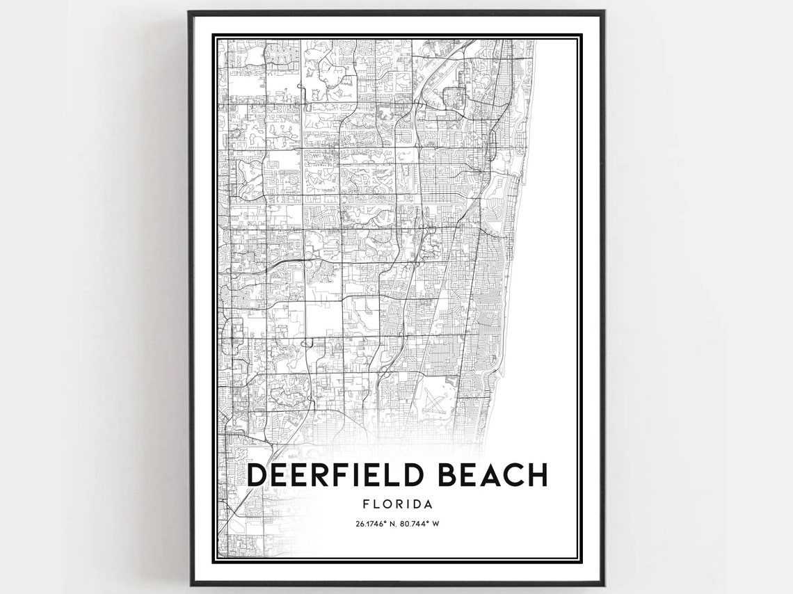 Deerfield Beach Florida Minimal Black And White City Map Poster