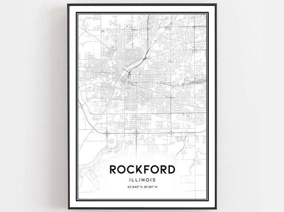 Rockford Map Print Poster Wall Art Il City Illinois Street Decor Road Gift B519