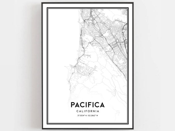 Pacifica Map Print Poster Wall Art Ca City Street Decor Road Gift B1634