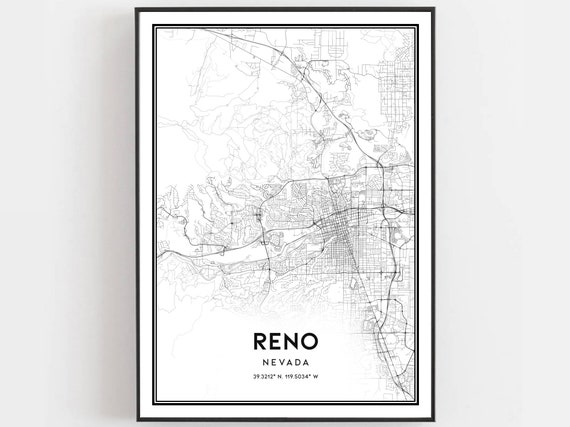 Reno Map Print Poster Wall Art Nv City Nevada Street Decor Road Gift B418