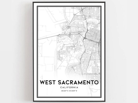 West Sacramento Map Print Poster Wall Art Ca City Street Decor Road Gift B1346