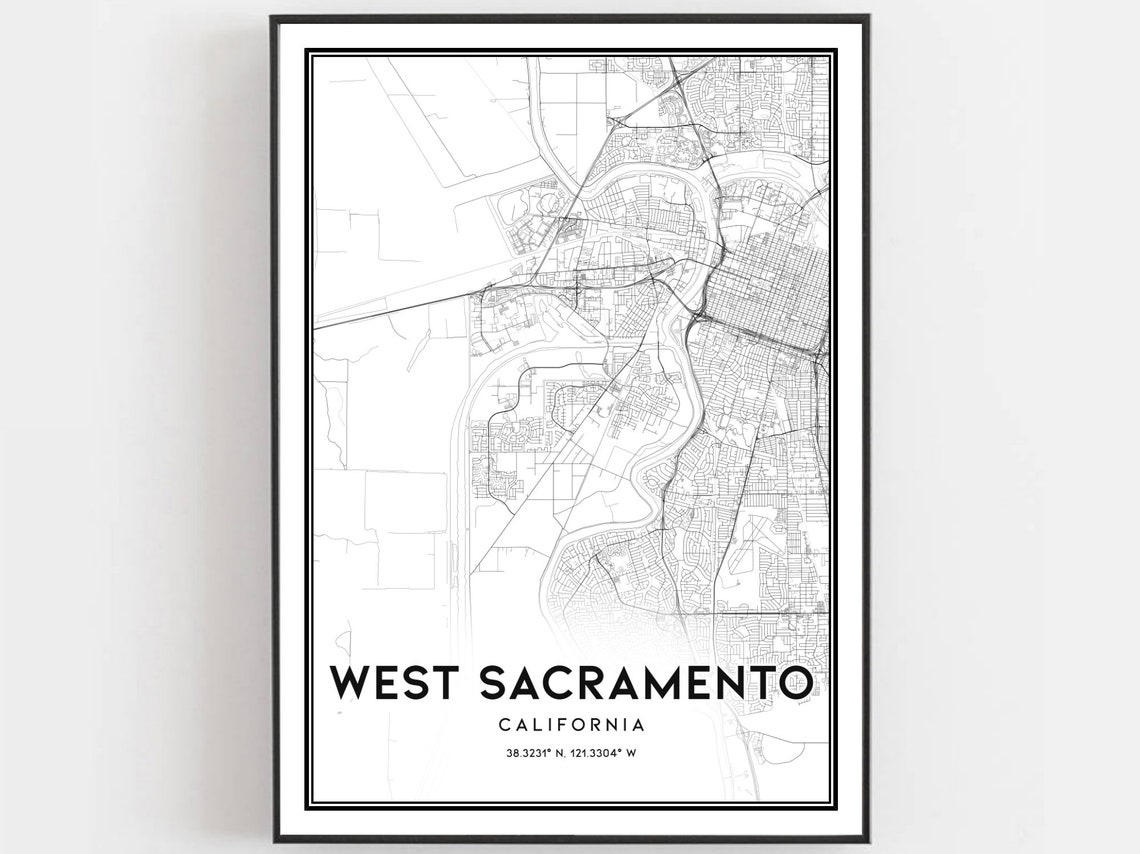 West Sacramento California Street Map Poster Minimalist Line Art