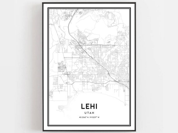 Lehi Map Print Poster Wall Art Ut City Utah Street Decor Road Gift B1221
