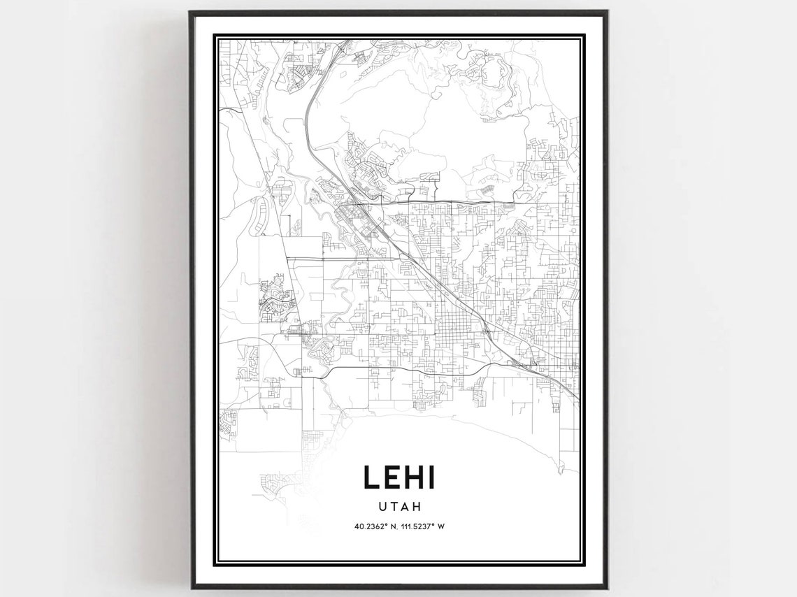 Lehi Utah City Street Map Coordinates Minimalist Black Art Poster