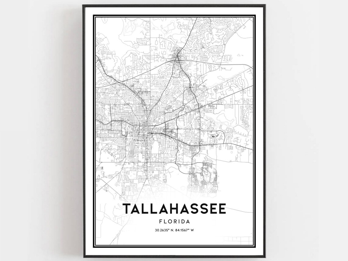 Tallahassee Florida Minimalist City Street Map Monochrome Art Print