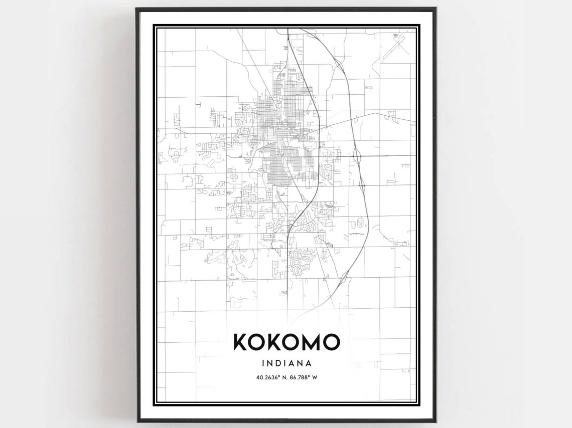 Kokomo Map Poster, Indiana Street Decor