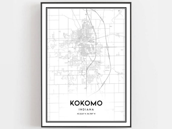Kokomo Map Poster, Indiana Street Decor