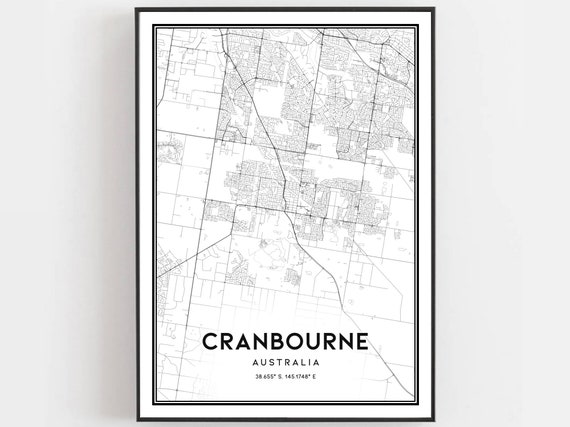 Cranbourne Map Print Poster Wall Art City Street Decor Road Gift