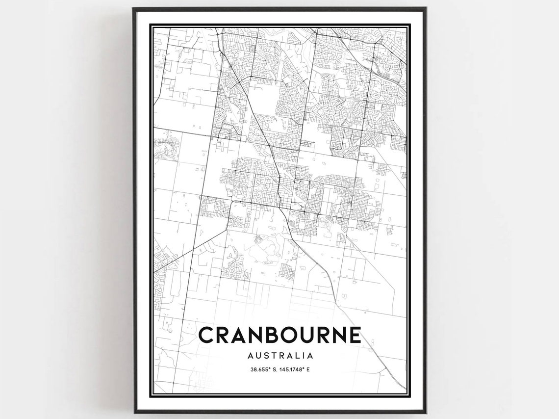 Cranbourne Map Print Poster Wall Art City Street Decor Road Gift