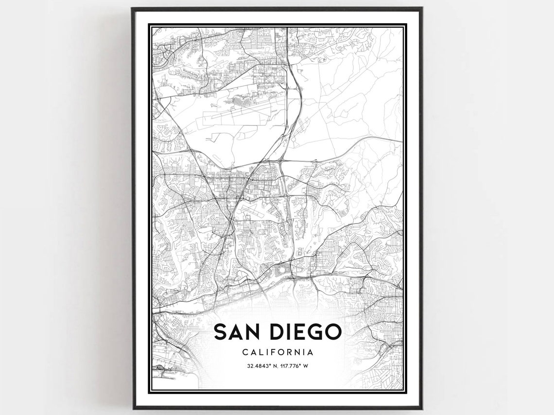 San Diego Map Poster, City Street Decor