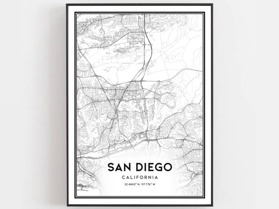 San Diego Map Poster, City Street Decor