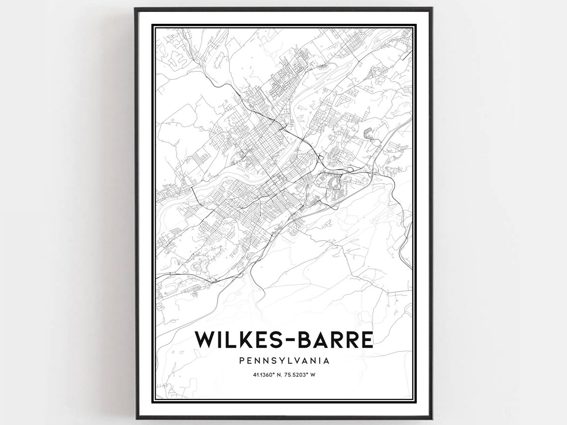 Wilkes Barre Pennsylvania Minimalist City Street Map Artwork Poster