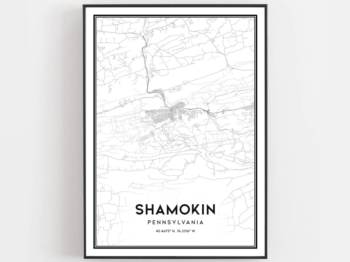 Shamokin Map Poster, Pennsylvania Street Decor