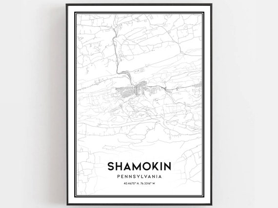 Shamokin Map Poster, Pennsylvania Street Decor