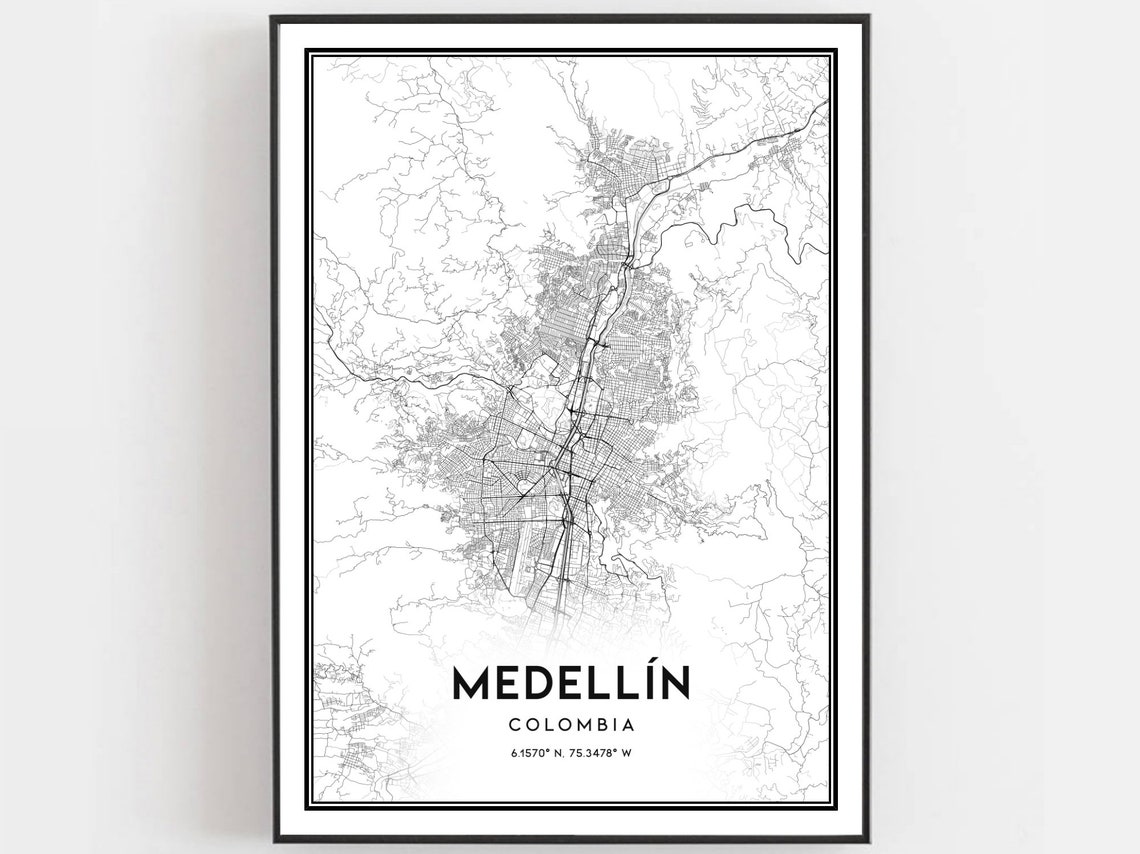 Medellin Colombia City Street Map Black And White Modern Poster