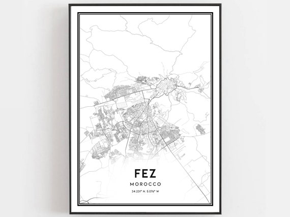 Fez Map Print Poster Wall Art City Street Decor Road Gift B1608