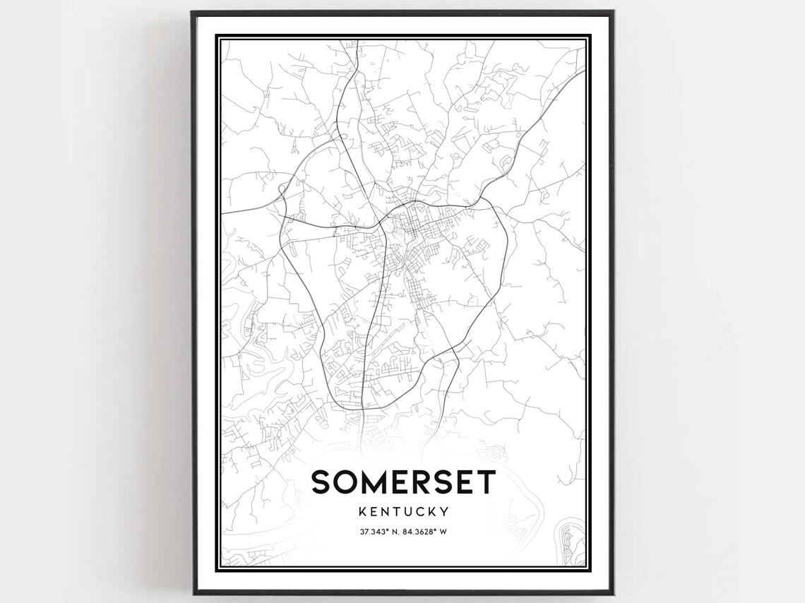 Somerset Map, Kentucky Street Decor Poster Print