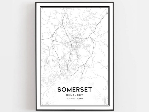 Somerset Map, Kentucky Street Decor Poster Print