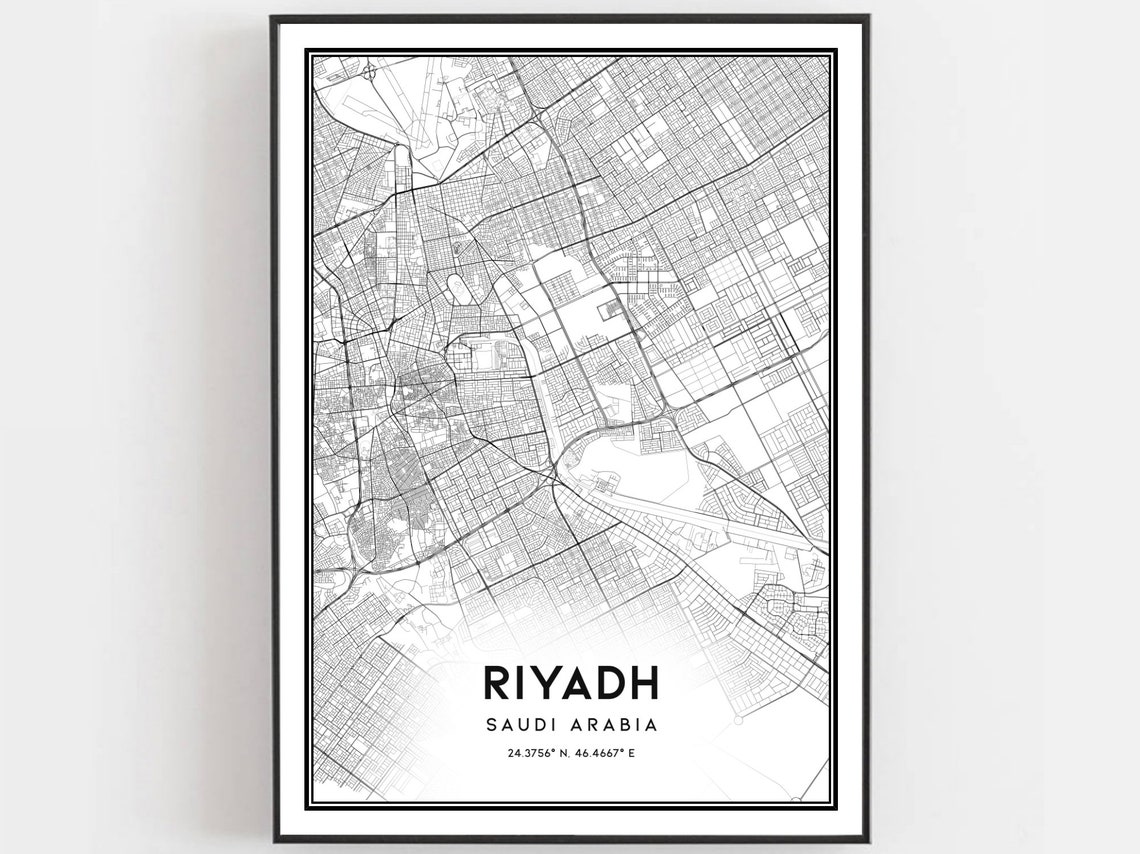 Riyadh Map Print Poster Wall Art City Street Decor Road Gift B60