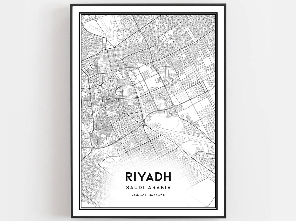 Riyadh Saudi Arabia Vintage Map Minimalist City Street Plan Wall Art