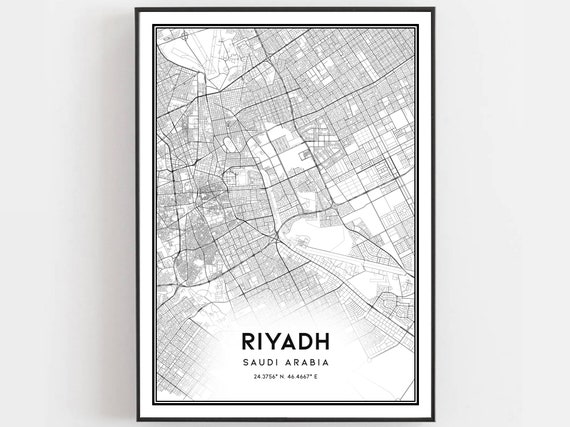 Riyadh Map Print Poster Wall Art City Street Decor Road Gift B60
