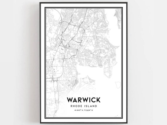 Warwick Map Print Poster Wall Art Ri City Rhode Island Street Decor Road Gift B993