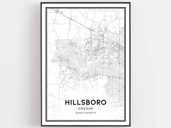 Hillsboro Map Print Poster Wall Art Or City Oregon Street Decor Road Gift B850