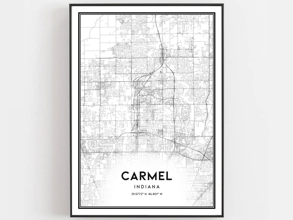 Carmel Indiana Minimalist City Street Map With Coordinates Poster