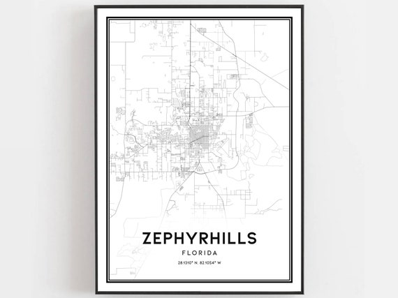 Zephyrhills Map Poster Print, Florida Street Decor
