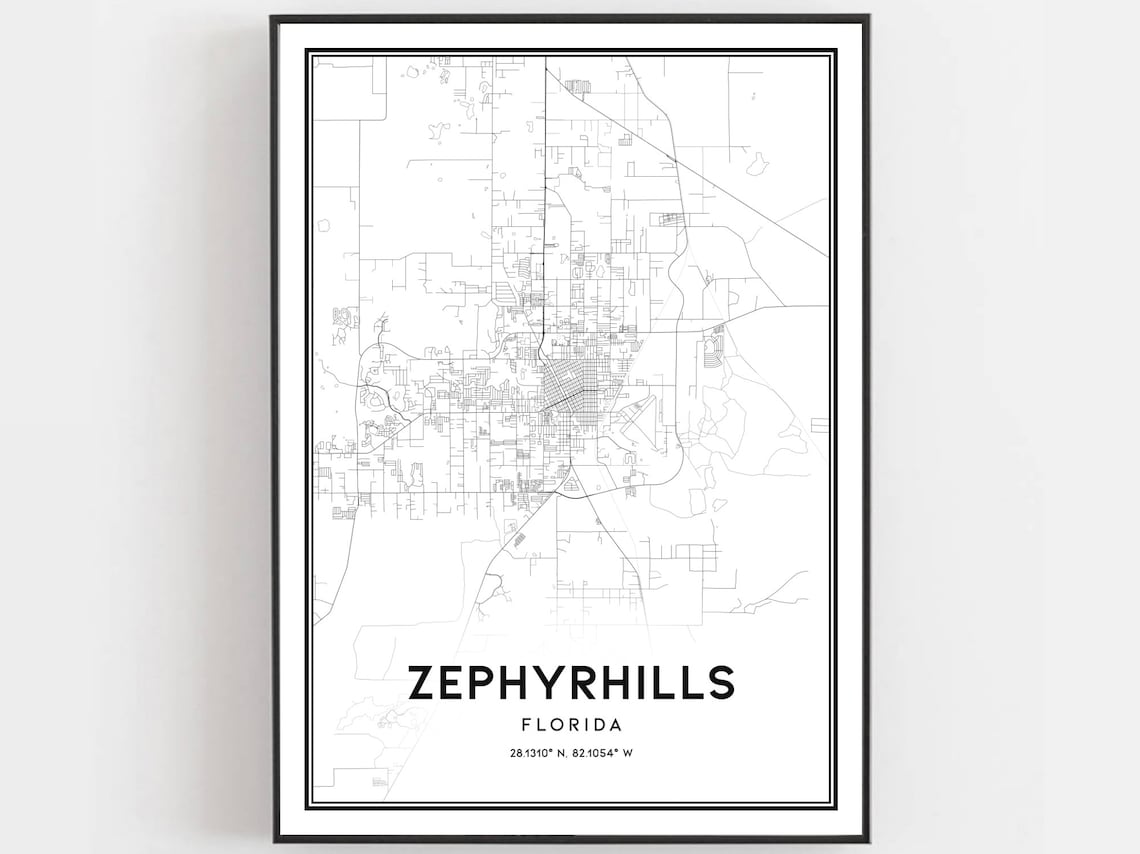 Zephyrhills Map Poster Print, Florida Street Decor
