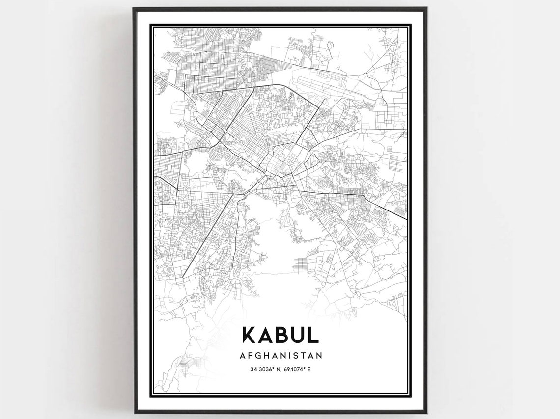 Kabul Afghanistan Minimalist City Street Map Black Line Art Poster