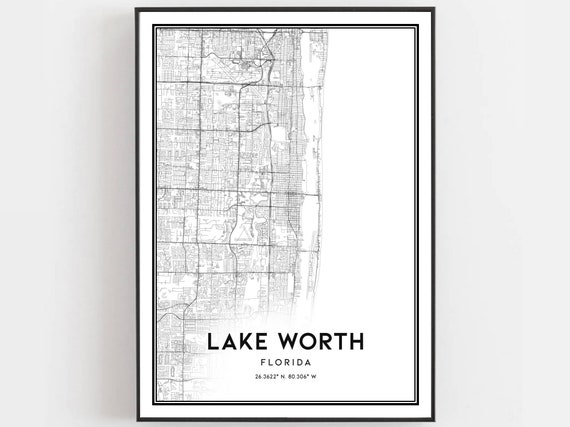 Lake Worth Map Poster, Florida Street Decor
