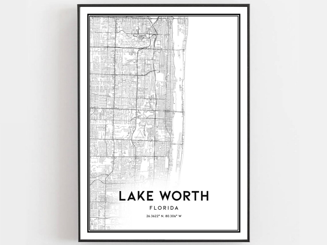 Lake Worth Map Poster, Florida Street Decor