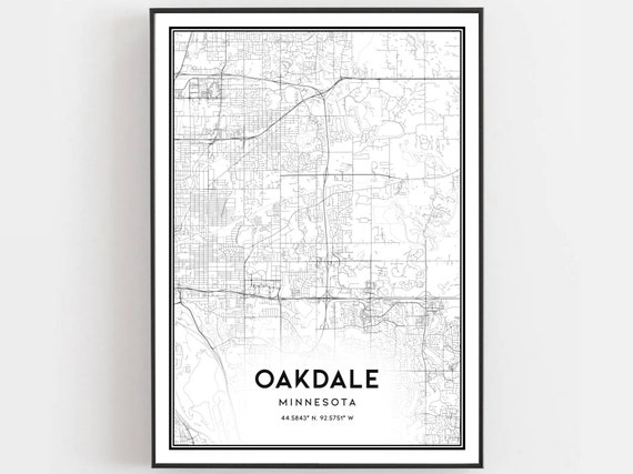 Oakdale Map Print Poster Wall Art Mn City Minnesota Street Decor Road Gift