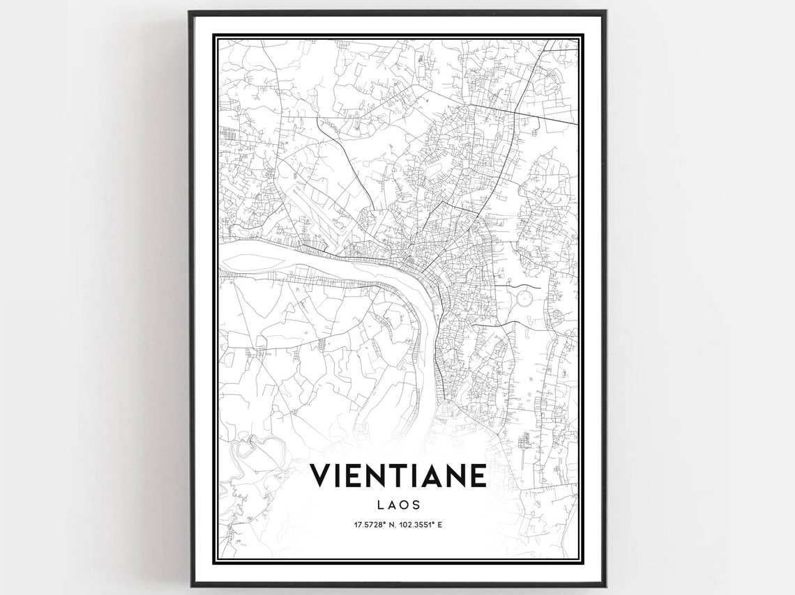 Vientiane Laos Minimalist City Street Map Black Line Art Poster