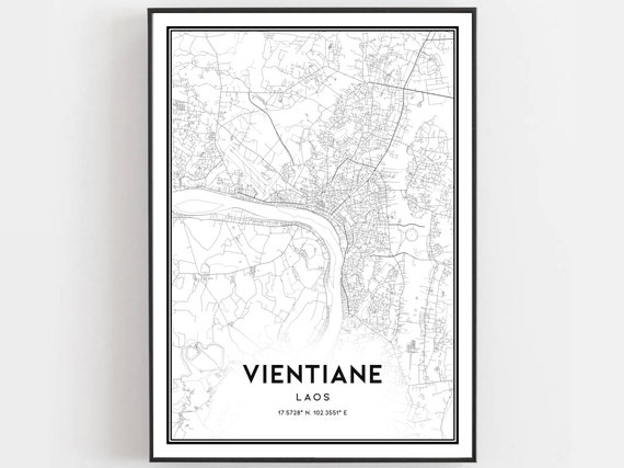 Vientiane Map Print Poster Wall Art City Street Decor Road Gift B323