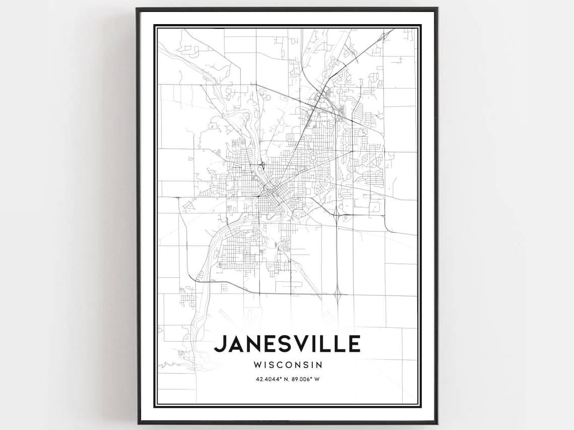 Janesville Map Poster, Wisconsin Street Decor
