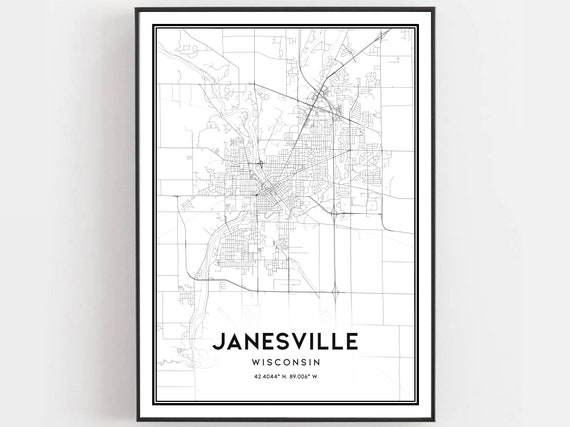 Janesville Map Poster, Wisconsin Street Decor