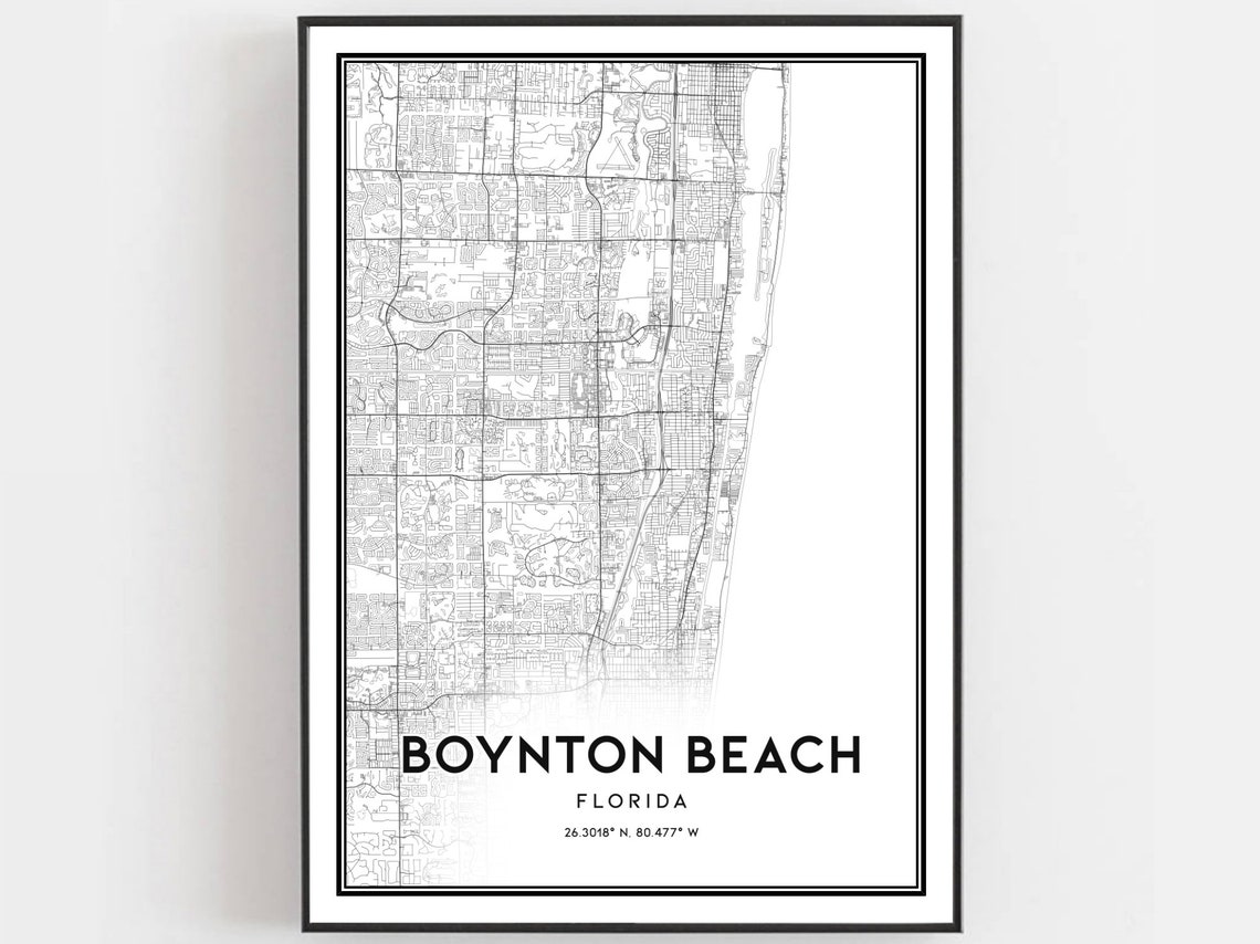 Boynton Beach Florida Minimalist Black White Street Map Poster