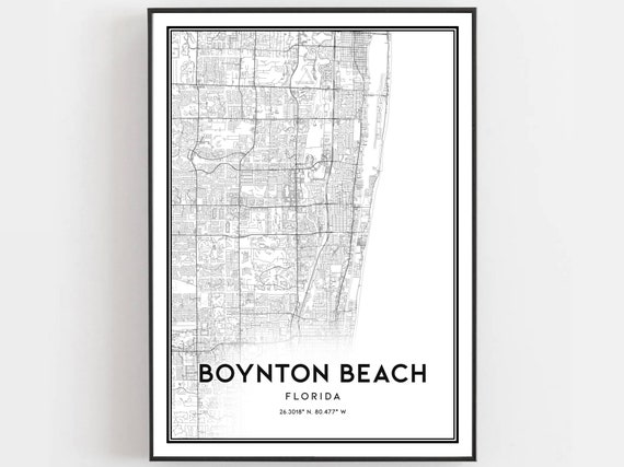 Boynton Beach Map Print Poster Wall Art Fl City Florida Street Decor Road Gift B1052
