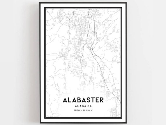 Alabaster Map Print Poster Wall Art Al City Alabama Street Decor Road Gift