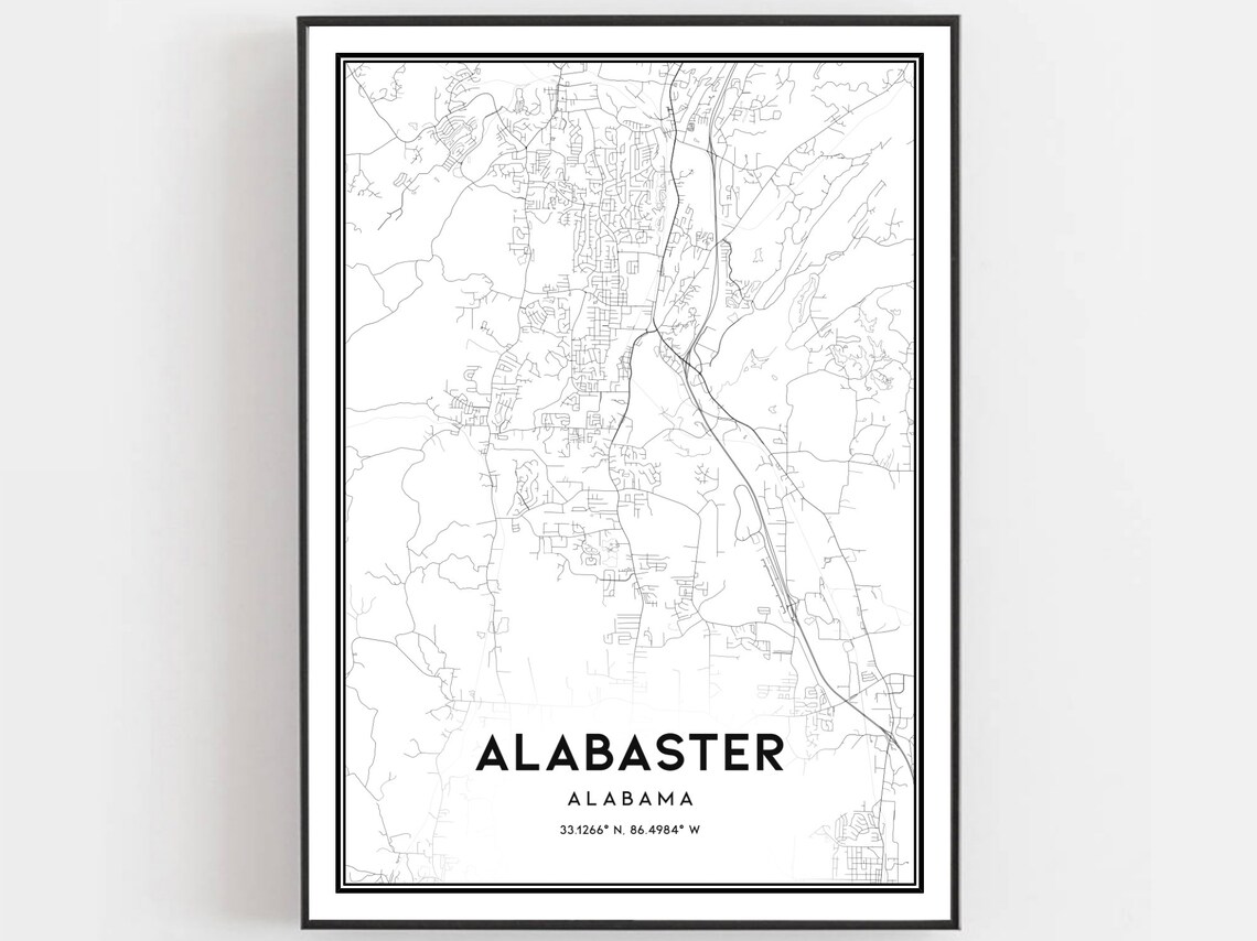 Alabaster Alabama Minimalist City Street Map Line Art Poster